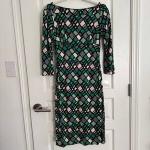 Diane Von Furstenberg Green and Black Geometric Dress
